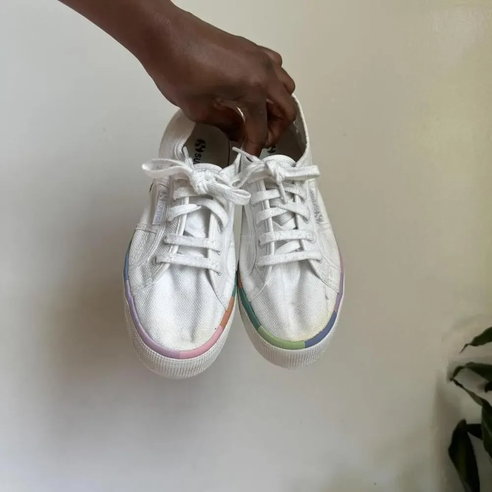 Superga Women's White and Multi chunky‎ sole sneakers